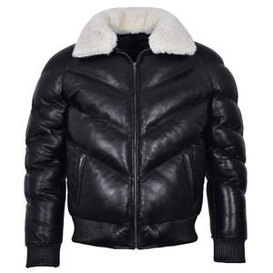 Negro elegante calidad premium OEM blanco personalizado chaqueta de cuero de los hombres - Product Image 3