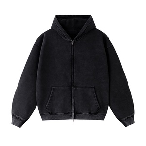 100% Cotton Vintage Velour Oversized Drop Shoulder Stringless Blank Thick Half Zip Men's Hoodie - Product Image 6