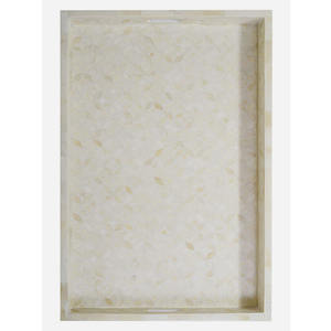 Plateau de service décoratif en os de résine polyvalent avec poignées pour pouf de table basse pour servir et exposer - Product Image 3