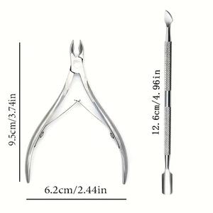 Stainless Steel Manicure <b>Nail</b> <b>Art</b> Tool Set with Sharp Jaw and Elastic Double-Spring Design, <b>Nail</b> Cuticle Pusher Tweezer Nipper - Product Image 2