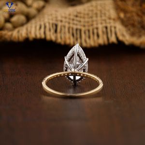 3.66 TDW bague en diamant coupe poire et ronde 18k or jaune caché Halo réglage Cvd/Hpht diamant laboratoire pierre bijoux - Product Image 5