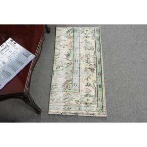 Classique Beige Vert 1.5 X 2.9ft Laine Aubusson Design Salon Tapis Patchwork Rectangle Buffet Tapis Latex Tapis Turc - Product Image 1