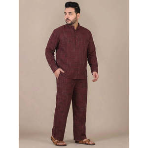 Conjunto de Algodón para Hombre Amanush, Talla Grande, Diseño a Cuadros Texturizado, Cuello Mao, Kurta de Manga Larga con Pantalón, Atuendo Informal para Verano - Product Image 5