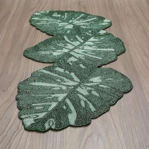 Christmas Decorative and Leaves Design Beaded <b>Runner</b> Placemat <b>Dining</b> <b>Table</b> Fancy Mat Handmade Decorative <b>Runners</b> for Wedding - Product Image 1