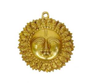 Meilleur fournisseur d'Idole en laiton du Soleil (Surya) à suspendre au mur pour la positivité à la maison et au bureau, couleur jaune - Product Image 5