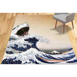 Tapis Shark Wave : Inspiré de l'art japonais, décoration moderne pour la maison, tapis à poils doux - Product Image 1