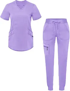 편안한 베스트 셀러 새로운 디자인 랩 코트 반팔 OEM 여성 남녀공용 의료 간호사 스크럽 유니폼 임상 유니폼