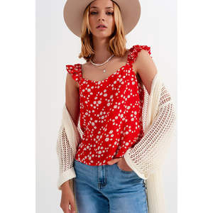 Haut camisole rouge à imprimé floral Ditsy avec bretelles à volants - Product Image 2