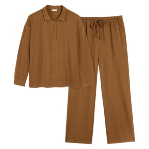 <b>Women's</b> <b>Lounge</b> Wear Sweatsuit Set Multi-Color Solid Long Sleeve Button Closure Pull-Up Top Relaxed <b>Pants</b> Comfortable Sleepwear - Product Image 2