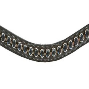 Top Quality Black Empty Channel Leather Horse Brow Band Inlaid Black Round <b>Crystals</b> Diamante Mega Bling Full <b>Stitched</b> Brow Band - Product Image 2