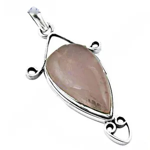 Women's 925 Silver Teardrop Pendant with Rose Quartz Elegant Crystal Jewelry Gift - Product Image 2