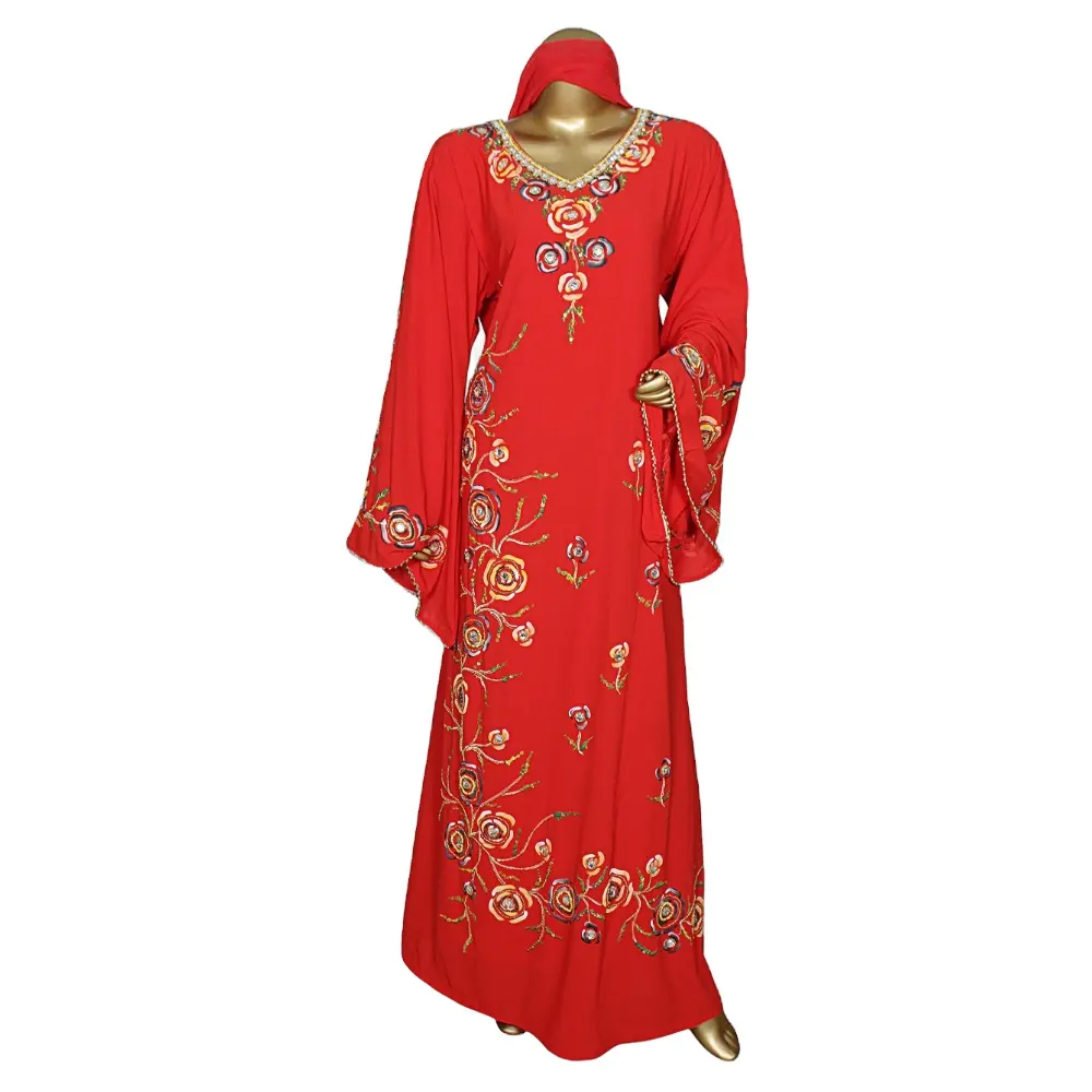 Groothandel Lage Prijs Dubai Moslim Rode Jurk Kaftan Kaftan Femme Marocain Abaya Marokkaanse Islamitische Kleding Voor Vrouwen