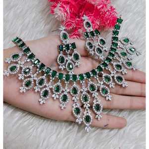 Women's Green Kiara Emerald Cut Crystal & Rhinestone Necklace/<b>Earrings</b>/<b>Bracelet</b> <b>Set</b> Silver Plated Classic Style for Weddings - Product Image 1
