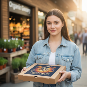 Caja de embalaje de pizza de papel Kraft ecológica Premium con impresión de logotipo personalizado para cadenas de comida rápida de restaurante de panadería - Product Image 3