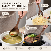 Ustensiles de cuisine en bois massif, sans cire, sans peinture, résistants à la chaleur, antidérapants, 6 pièces, en noyer noir, ensemble d'ustensiles de cuisine