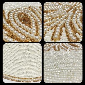 Napperon en perles de verre avec nœud en perles dorées crème Napperon résistant aux perles de verre pour la décoration de mariage - Product Image 4