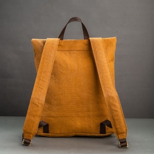 LW High Quality Leather <b>Roll</b> Top <b>Backpack</b> Handcrafted Waxed Canvas Anti-Theft Insulated Features Stylish Rock Style Men Women - Product Image 3