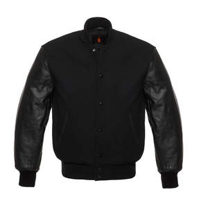 Cuerpo de lana 100% personalizado con mangas de cuero puro, cuello levantado, estilo callejero, chaqueta de béisbol universitaria para hombres, envío DDP - Product Image 1