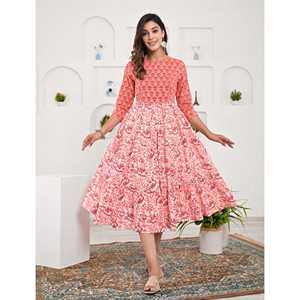 Robe en coton imprimé rose à taille élastique, style chinois élégant pour femme de bureau, gothique avec fentes, longueur ras du sol, taille 5XL, ODM - Product Image 5