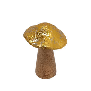 Set of 5 Aluminum & <b>Wood</b> Mushroom Gold & Natural <b>Colour</b> American Design Sculpture for Indoor & Outdoor Decoration - Product Image 5