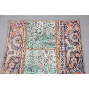 Alfombra Turca Vintage, Alfombra de Pasillo de 2,6x7,8 pies, Alfombra con Puntos Azules y Rojos - Product Image 5