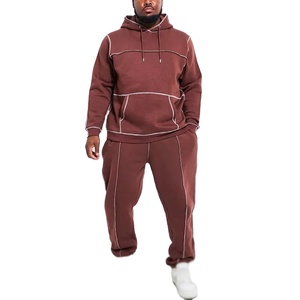 Conjunto de pantalones de chándal y Sudadera con capucha de punto de contraste sólido personalizado para hombre, chándal de talla grande de alta calidad, 100% algodón, transpirable a prueba de viento - Product Image 1