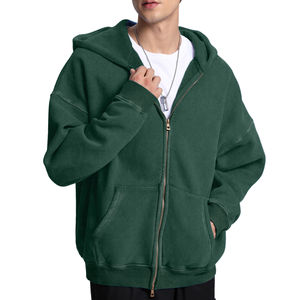 2025 OEM ODM unisexe fermeture éclair à capuche plaine fermeture éclair sweats surdimensionné lavage à l'acide à manches longues basique polaire tissu coton fermeture éclair - Product Image 5