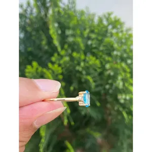 14k Gold for Swiss Blue Topaz <b>Ring</b> Handmade Men's Fine Jewelry Rhodium Plated Gemstone for Engagement - Product Image 4