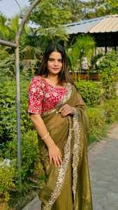 FANCY BANARASI SEDA ORO ZARI TEJIDO TRABAJO SAREE CON BLUSA DESCOSADA VINO - Product Image 6