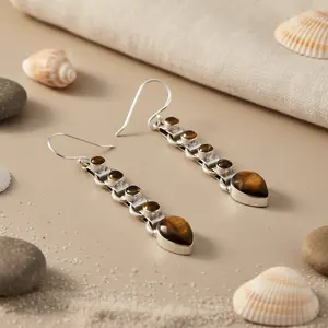 Boucles d'oreilles pendantes en argent 925 pour femmes avec placage or 18 carats, style mignon, perle, diamant, bijoux en pierres précieuses pour les mariages - Product Image 2