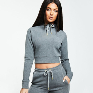 Sudadera con capucha con logotipo personalizado de 2 piezas para mujer, Sudadera corta con capucha y Sudadera con capucha y sudadera con capucha para mujer - Product Image 1