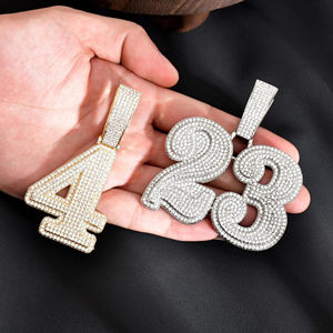 Haute qualité solide plaqué Hip Hop glacé rond coupe diamant numéro pendentif VVS Moissanite pendentif à breloque pour hommes rappeur bijoux - Product Image 5