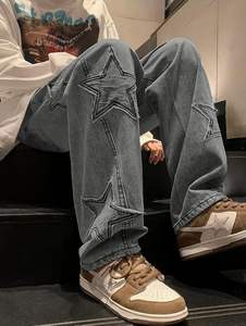 Los hombres Y2K Star Jeans con cintura alta, que encarna el estilo Hip Hop Streetwear Estos pantalones vaqueros holgados sueltos cuentan con un bordado exquisito - Product Image 5