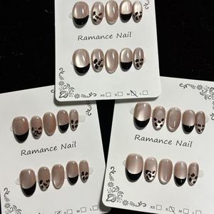<span class=keywords><strong>Uñas</strong></span> Postizas de Lujo Hechas a Mano con Diseño de Leopardo, Estilo Ojo de Gato, Negras, Francesas, Ovaladas, <span class=keywords><strong>Cortas</strong></span>, 029 - Product Image 3