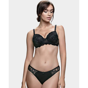 Conjunto de sujetador con aros y relleno de encaje convertible 250, con efecto push-up, copa triangular, estampado de logo y lazo decorativo, y braguita hipster. - Product Image 2