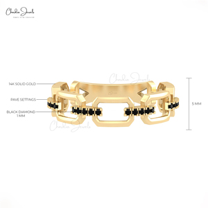 Bague de mariage à maillons minimalistes en or massif 14 carats avec diamant noir véritable 0.15 TCW Design exclusif pour la fête des femmes Bijoux fins - Product Image 5