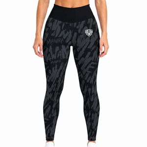 MAWRA Leggings de yoga de cintura alta y longitud completa con estampado de letras y logotipo en la pierna derecha, pantalones de spandex elásticos en cuatro direcciones para mujer - Product Image 1