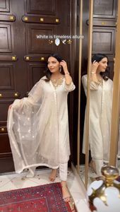 Pantalones de Seda con Encaje y Dupatta, Vestido Casual de Georgette Sintética con Lentejuelas y Diamantes, Bordado Doble, Completamente Cosido, Ropa de Mujer - Product Image 2