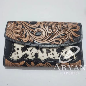 Portefeuille sculpté usiné à la main pochette coque de téléphone élégant multi-usages portefeuille en cuir occidental véritable cuir de vachette carte femmes portefeuille - Product Image 1