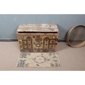 Alfombra Turca, Alfombra Pequeña de 1.2x2.8 pies, Alfombra de Lana Azul y Roja - Product Image 2