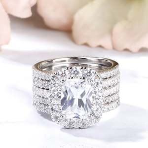 Jeulia 5-Piece Halo Cushion Cut <b>Sterling</b> <b>Silver</b> Wedding Ring <b>Set</b> - Product Image 5