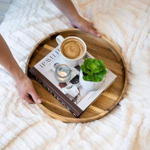 Plateau de service rond en bois | Ottoman 15.7 "| Plateau de Table basse ronde | Décorateur | Servant rond | En bois - Product Image 3