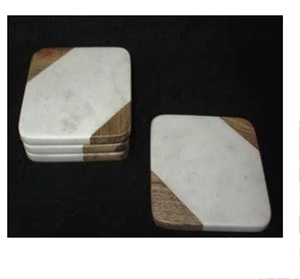 RESIN MULTICOLOR Heart Shaped Marble Coasters With <b>Gold</b> or Silver Natural Wood and Marble Mango coaster Made in India - Product Image 5