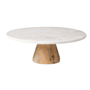 Recién llegado, soporte de pastel inferior de madera de acacia con parte superior de mármol blanco para fiesta de boda, soporte de pastel redondo de mesa redonda - Product Image 1