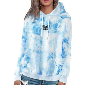 El mejor diseño transpirable Tie Dye Hoodie para mujer MOQ bajo cuello con capucha para la colocación del logotipo frontal de invierno - Product Image 1
