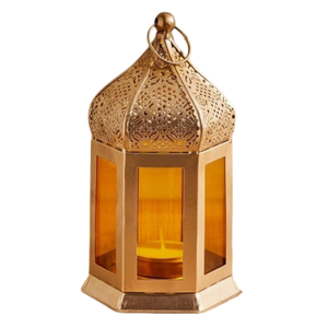 Farol Vintage de Latón de Alta Calidad con Relieve, Vidrio Amarillo y Acabado Pulido para Decoración de Mesa, Farol Árabe para Decoración - Product Image 1