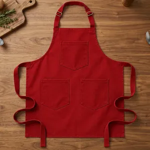 Delantal Clásico Rojo sin Mangas con Múltiples Bolsillos, Resistente al Agua y Ecológico, Estilo Tejido de Lona para Artículos de Limpieza - Product Image 1