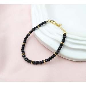 Black Spinel Beaded Bracelet Gold Plated 18K Filled <b>Charm</b> <b>Bangles</b> Ball Star Shape Religious Style Perfect Gift Pearl Main Stone - Product Image 5