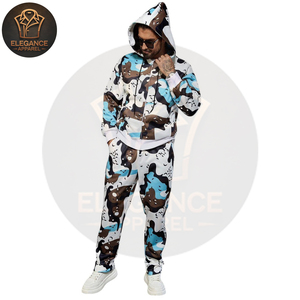 Por encargo nueva moda producto de alta demanda Durable Street Wear Print Zip-Up Sudadera con capucha y bolsillos ropa exterior pantalones de chándal conjunto para hombres - Product Image 6
