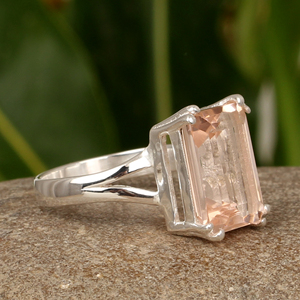 Top qualité Morganite Quartz Baguette forme 10X14mm solide 925 argent Sterling Double broche ensemble Fine femmes fournisseur de bague à la main - Product Image 2